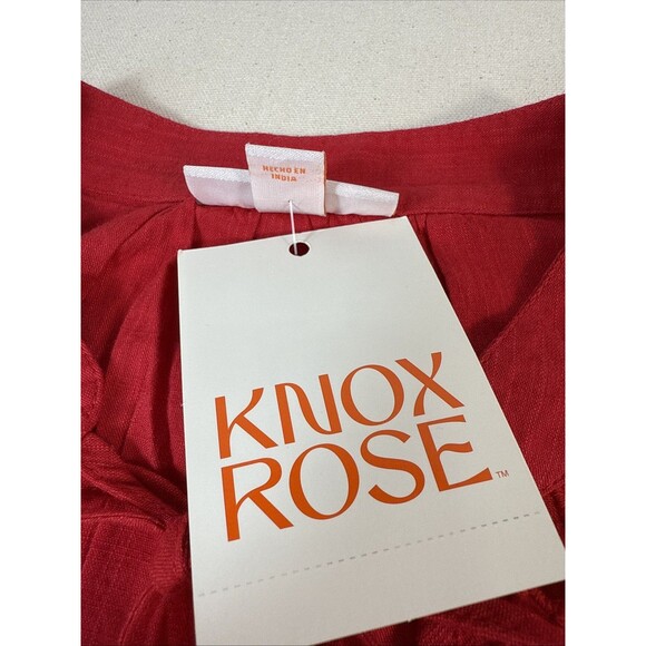 Knox Rose Red Eyelet Boho Tassel Blouse Size Large Flutter Short Sleeve - Picture 10 of 11